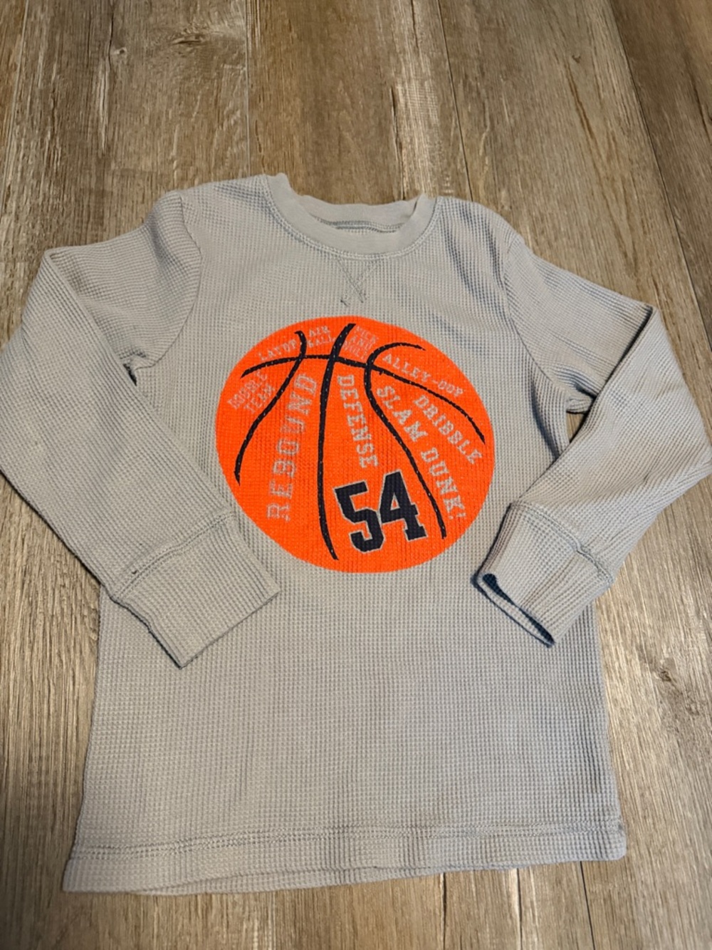 Place Light Gray Long-Sleeve Tee with Orange Basketball Graphic